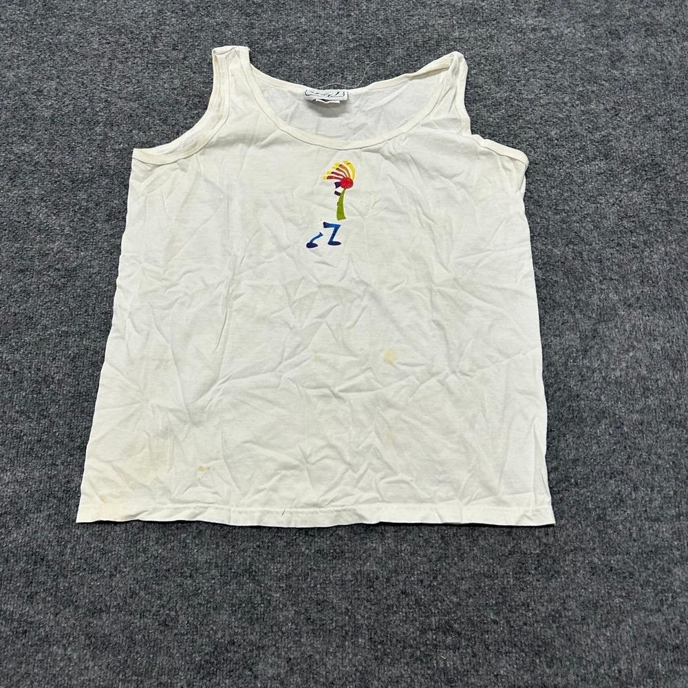 Anvil Tank Top Womens Size L White Graphic Sleeveless Cotton Casual Stained
